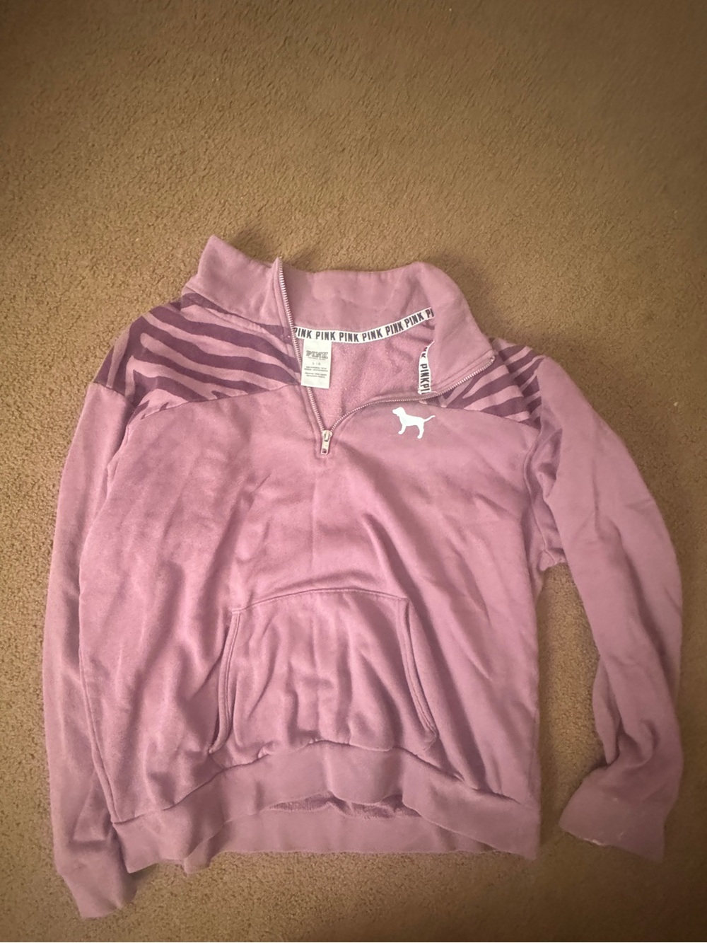 PINK Victoria's Secret Mauve Half-Zip Pullover with Stripe Accent